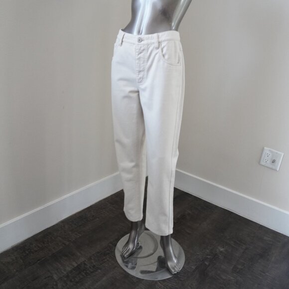 Brunello Cucinelli Monili Jeans Ecru Denim Straight Leg Size 6 New Tag $1595 - Picture 3 of 13